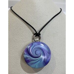 NEW Handmade Retro Art To Wear Purple Polymer Clay Bead Silver Tone Necklace